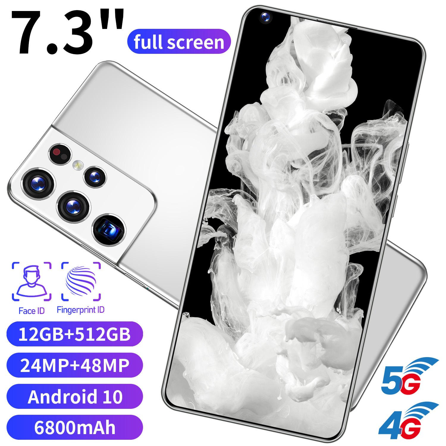 2021 Latest Version S21 7.3-inch Full-screen Smartphone 5G Dual Card Dual Standby 12GB+512GB Face Recognition Fingerprint